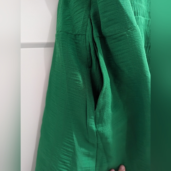 Pink Desert Green Overalls Dress with Bow in Back - Picture 4 of 5